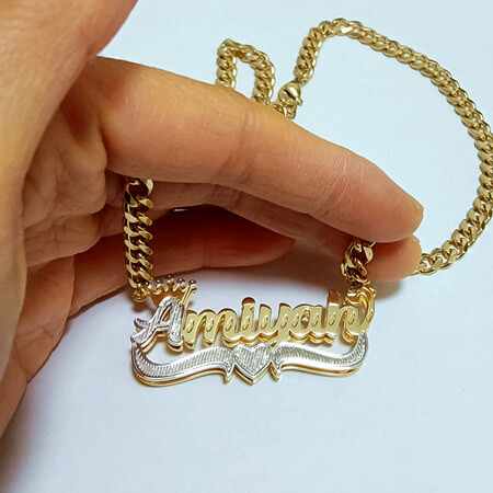 Personalised diamond cut name plate jewellery suppliers wholesale custom double plate two tone name pendant necklace bulk manufacturers websites